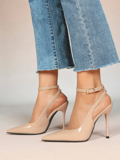 Women's Dark Brown Ankle Strap Pointed Toe High-Heel Sandals Wedding Party Evening Dress Shoes YISHIFAN
