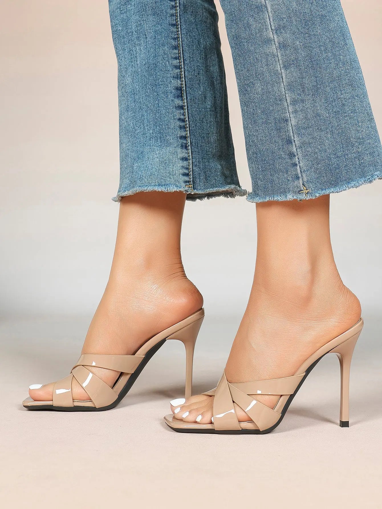 Women's Heeled Open Toe Sandals Square Toe Shoes Dress Wedding Office Shoes YISHIFAN