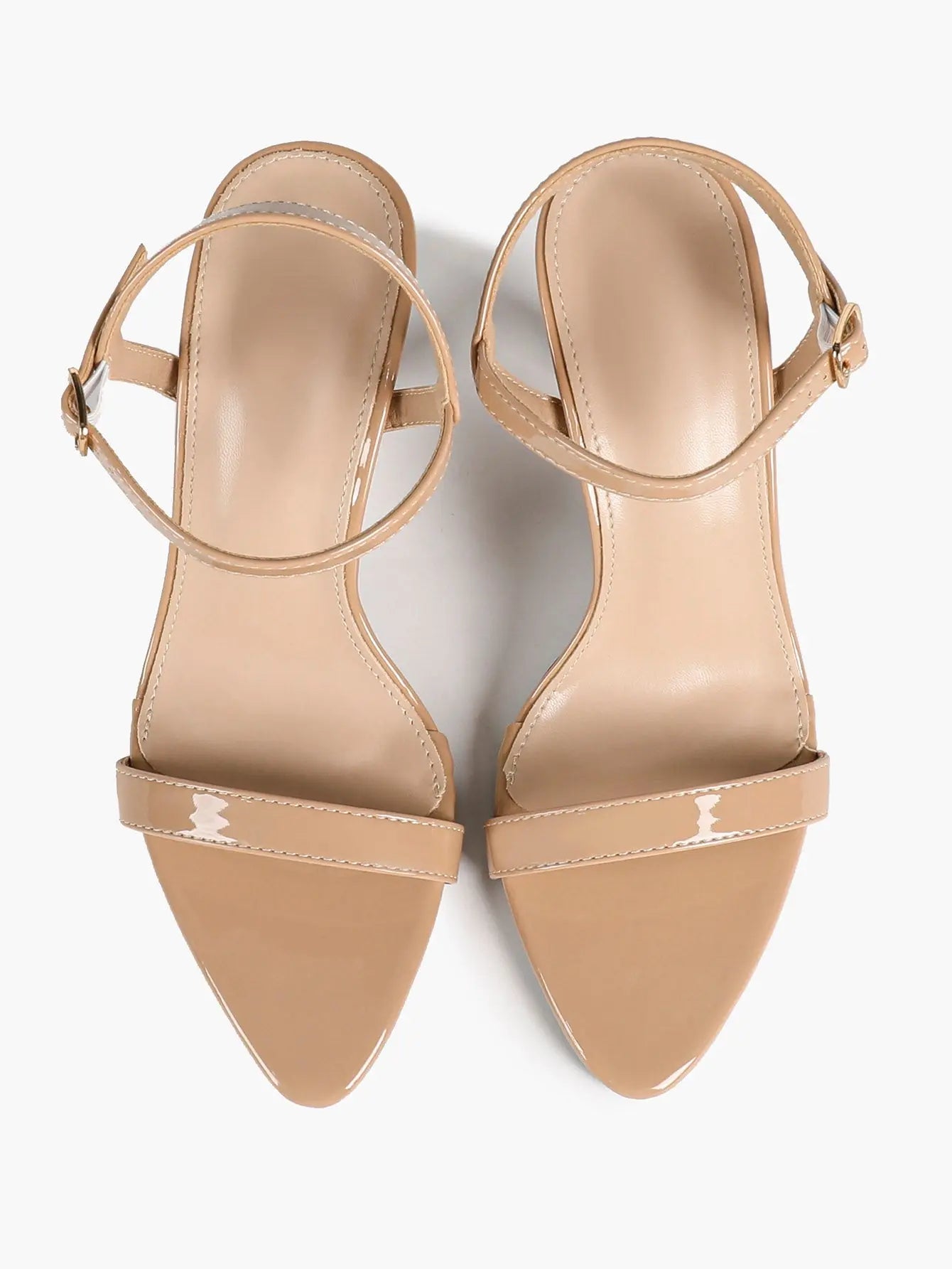 Women's Nude Patent Strappy High Heel Sandals Open Toe Slingback Stiletto with Ankle Buckle YISHIFAN