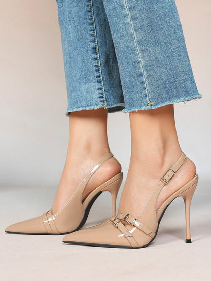 Women's High-Heel Sandals Closed Pointed Toe Slingback Heels Ankle Strap Stiletto Heels Elegant YISHIFAN