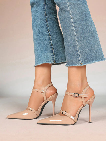 Women's Ivory Leather High-Heel Stiletto Pointed Toe Ankle Strap Sandals Sexy Wedding Party Evening Dress Shoes YISHIFAN