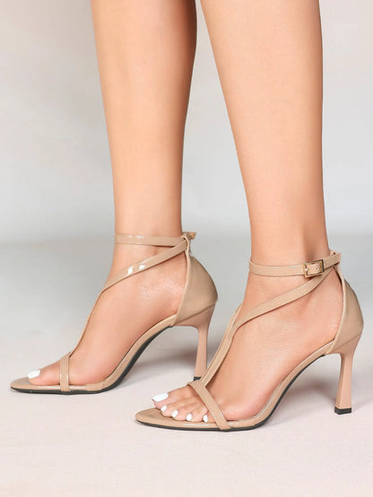 Women's Pointed Toe High-Heel Sandals Y-Strap Adjustable Ankle Strap Wedding Party Shoes YISHIFAN
