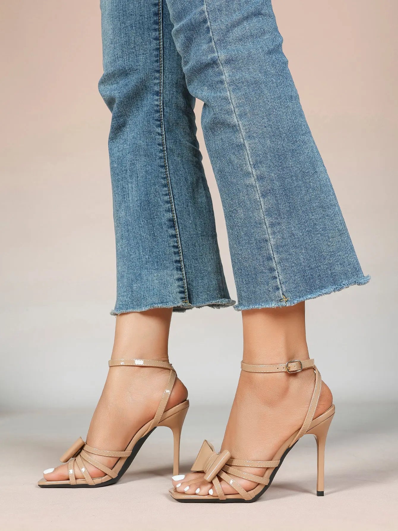 Women's Metallic Silver Open Toe Square Stiletto Sandals Galaxy Bowknot with Ankle Strap for Any Formal Scene YISHIFAN
