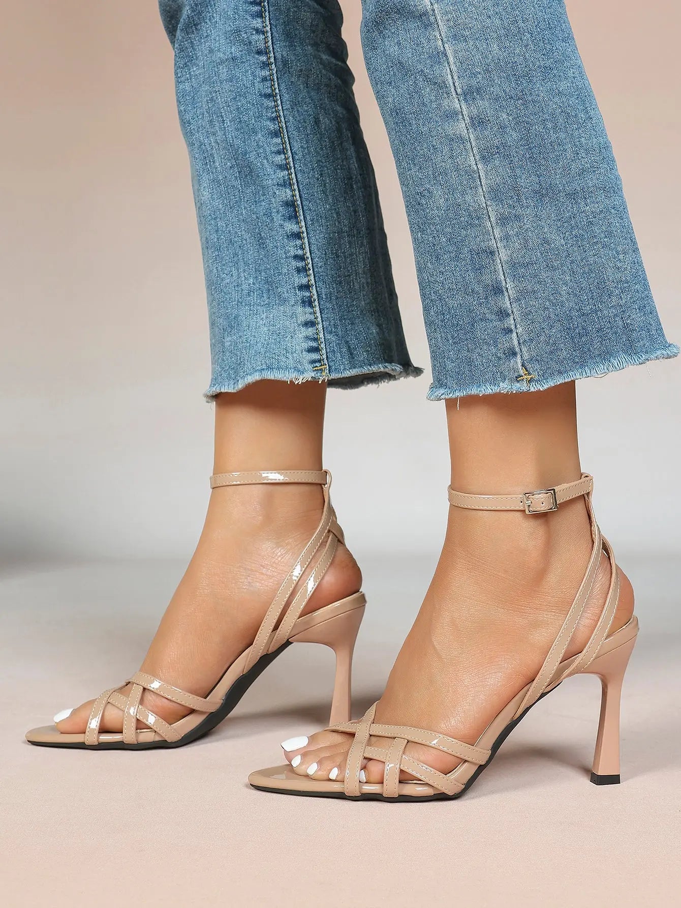 Leather Stiletto Heels for Women Open Pointed Toe Cross Ankle Strap Sandals for Wedding Party YISHIFAN