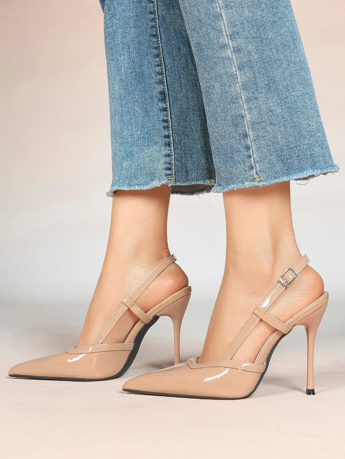 Women's Black Leather High-Heel Sandals Pointed Toe Stiletto Heels Office with for Wedding Party YISHIFAN