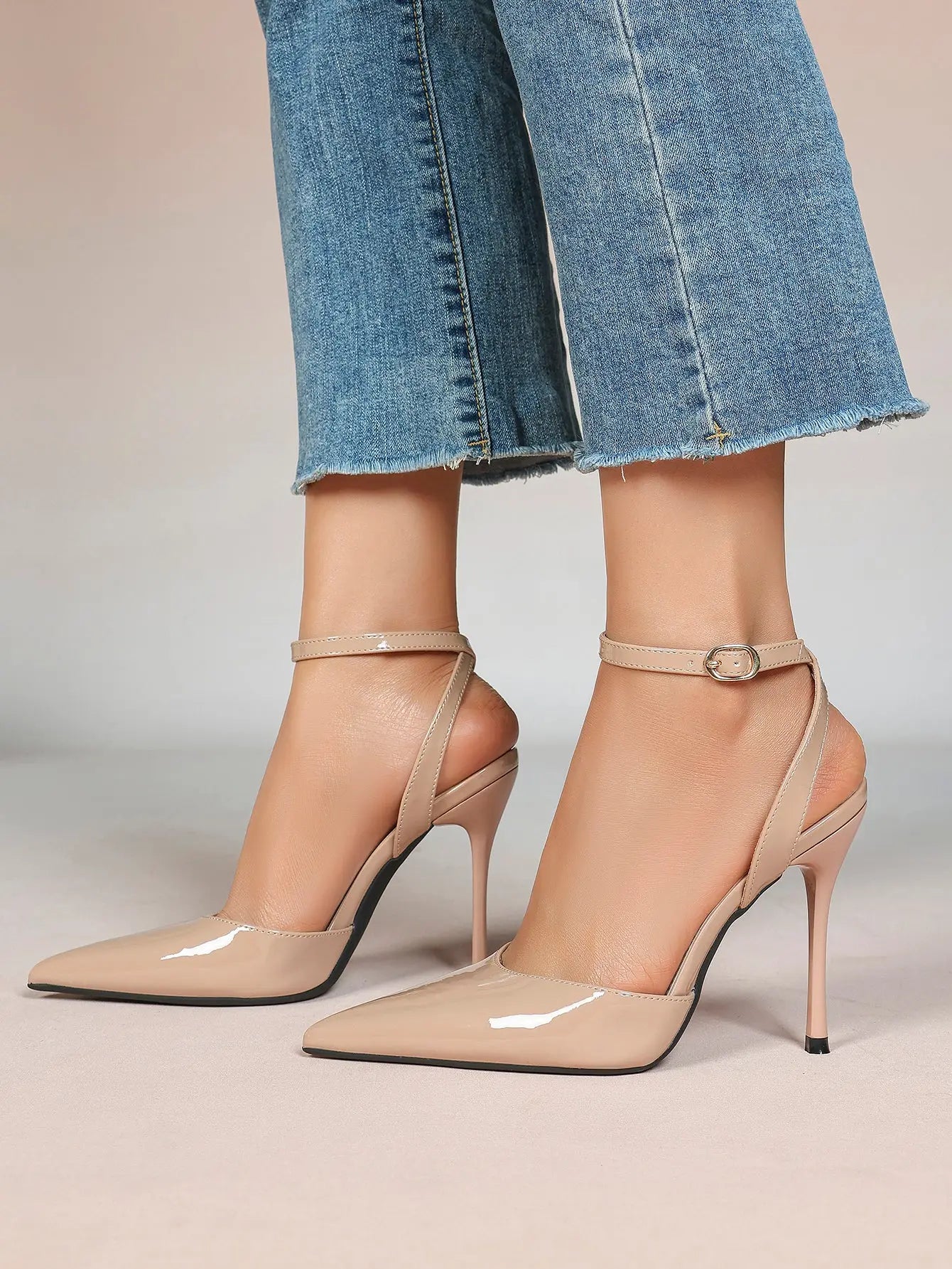 Women's Leather 4.13 INCH High-Heel Stiletto Pointed Toe Slingback Stiletto Heels for Elegant Scene YISHIFAN