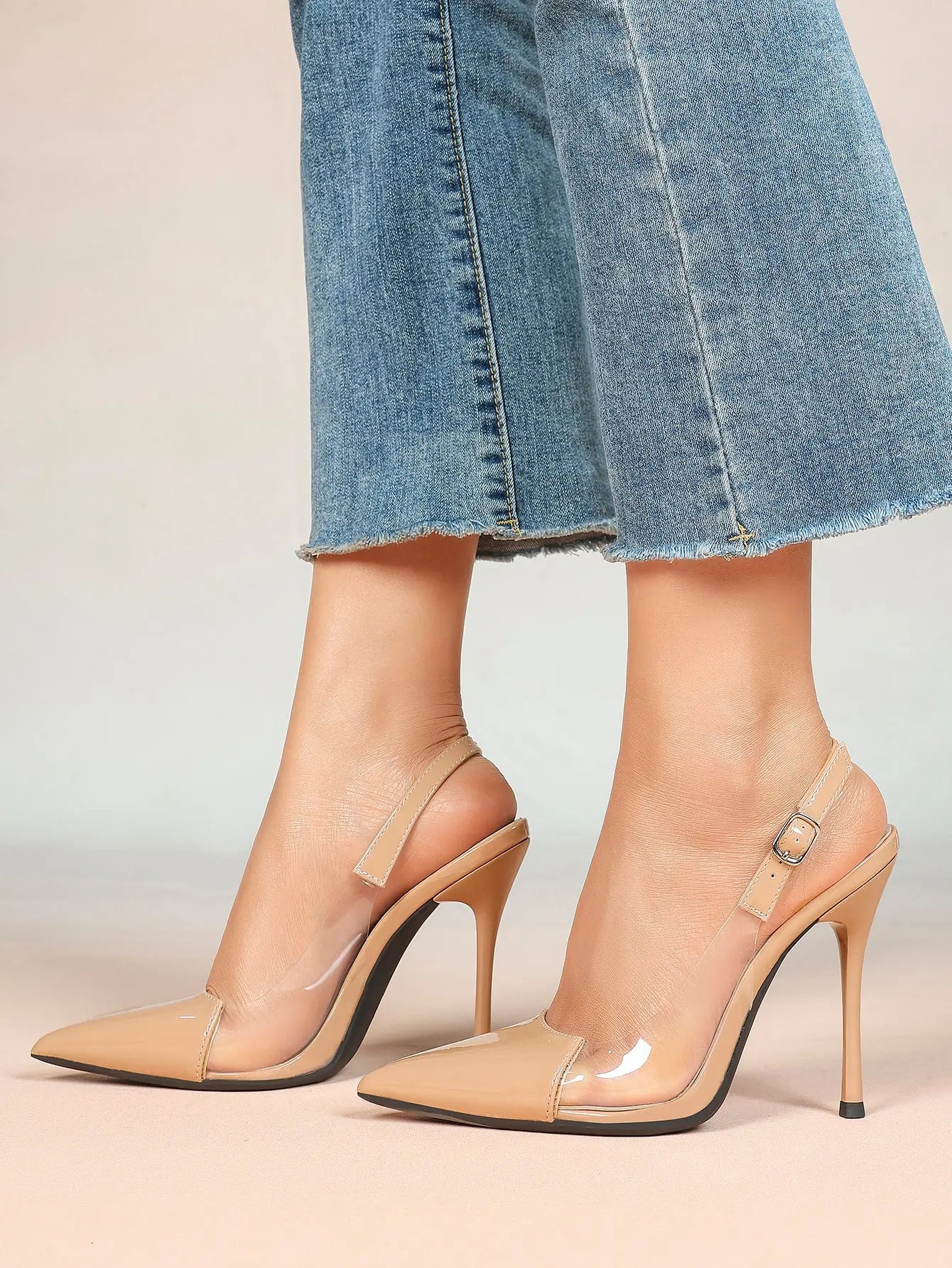 Women's Closed Pointed Toe Transparents Edge Stiletto Heel for Party Formal Dress Shoes YISHIFAN