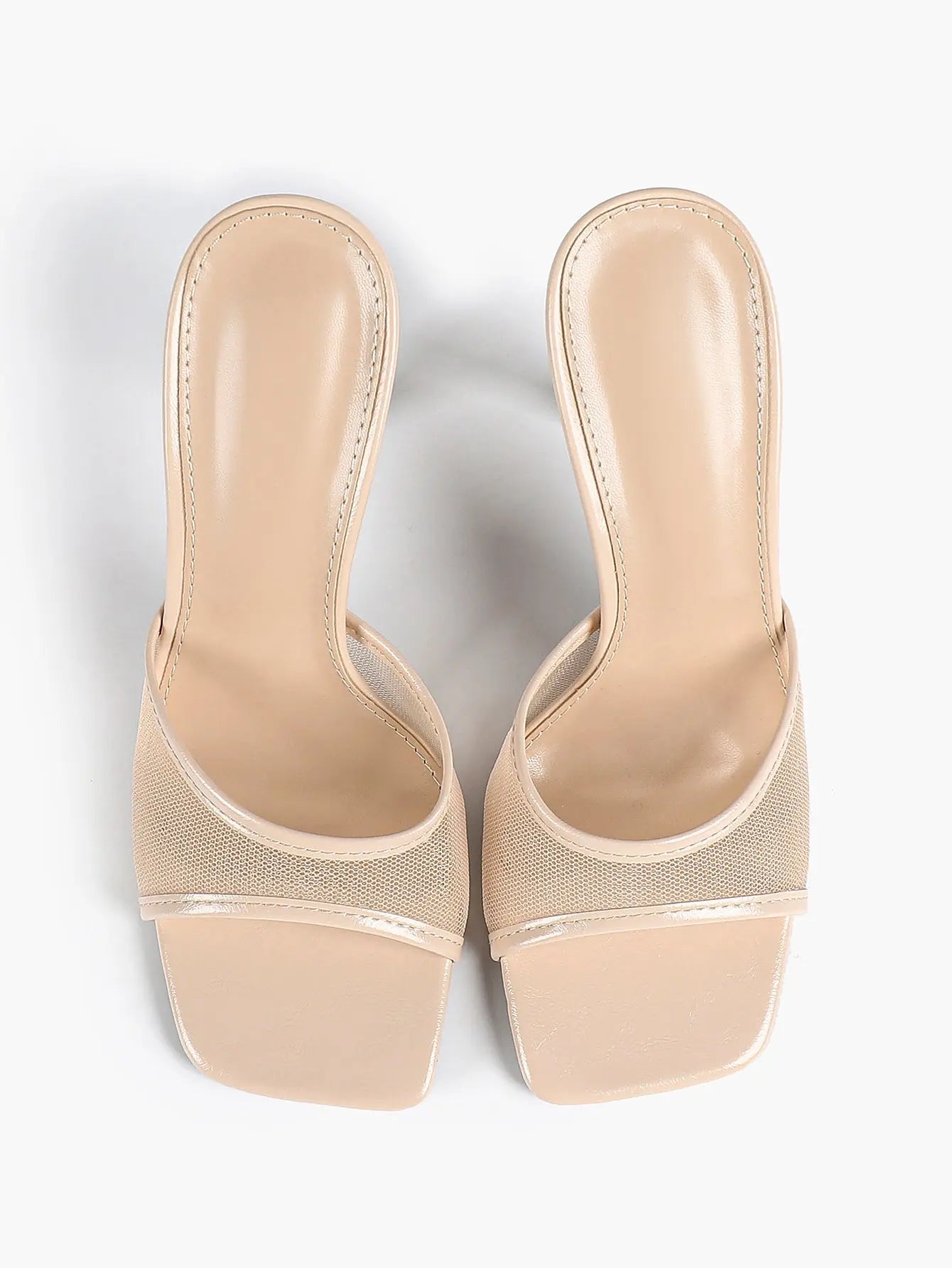Women's Kitten Heels with Open Toe Square  Stiletto Sandals Slip On Mesh Mule Heels for Wedding Party YISHIFAN