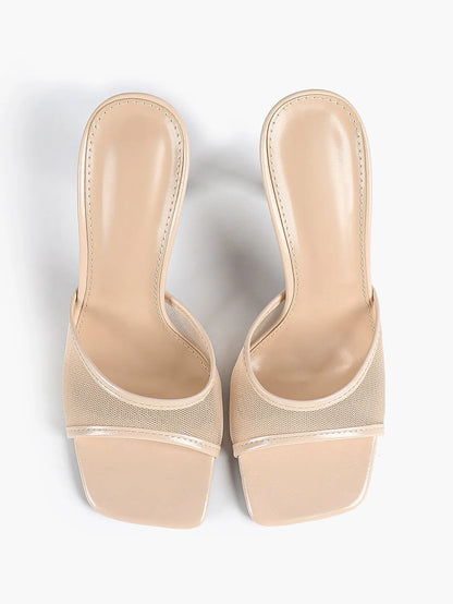 Women's Kitten Heels with Open Toe Square  Stiletto Sandals Slip On Mesh Mule Heels for Wedding Party YISHIFAN