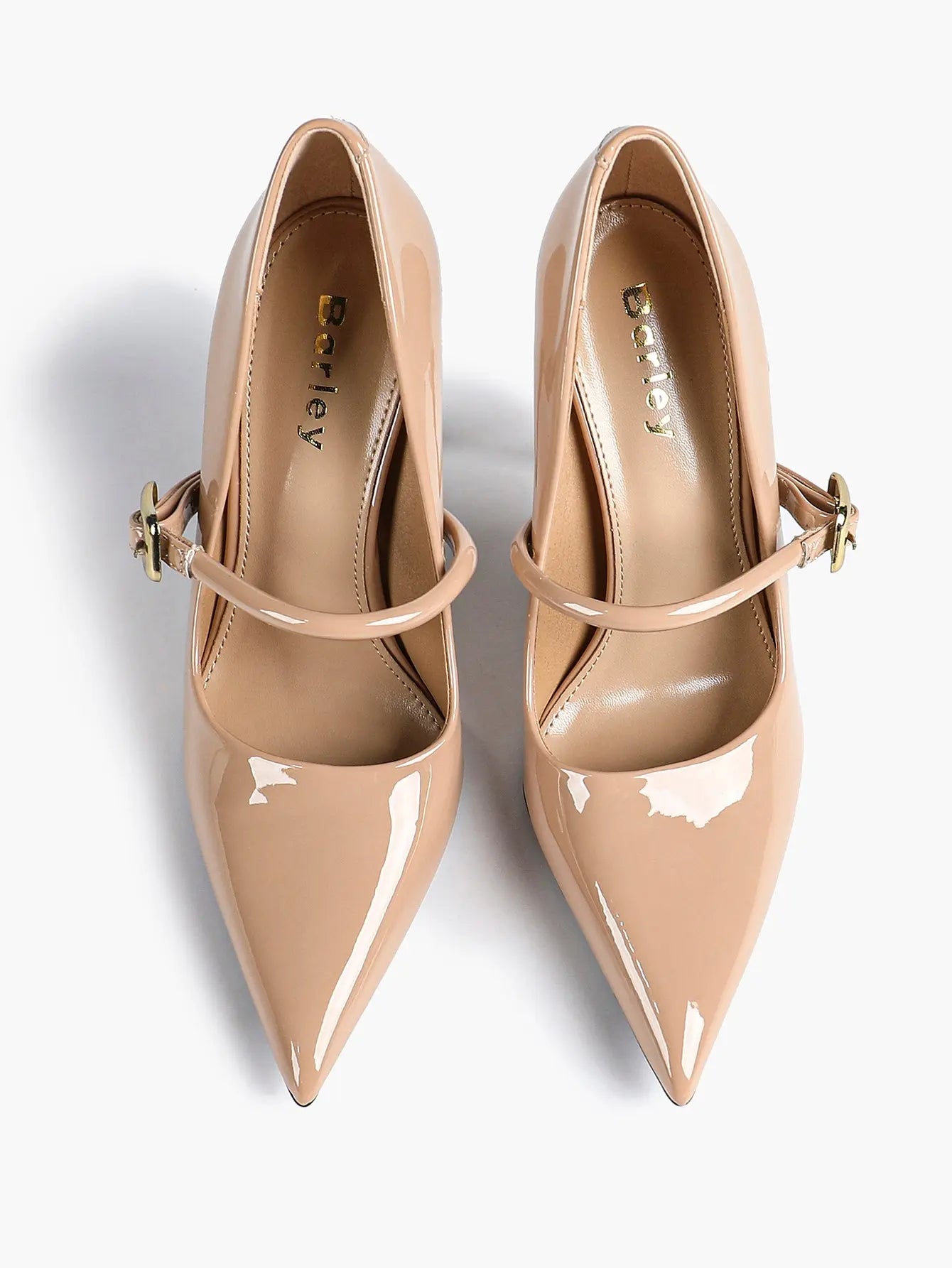 Women's Leather Stiletto Heels 4.13 Inch Pointed Toe Strap Pumps Shoes with Buckle for Casual Office YISHIFAN