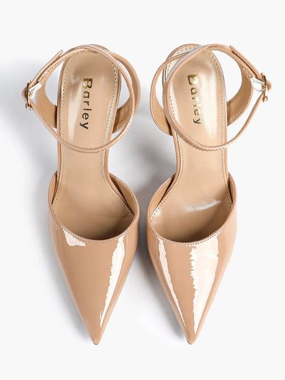 Women's Leather 4.13 INCH High-Heel Stiletto Pointed Toe Slingback Stiletto Heels for Elegant Scene YISHIFAN