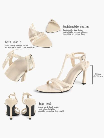 Women's Metallic Gold T-Strap Multi-Strap Stiletto Sandals Stiletto Heel for Party Office Shoes YISHIFAN