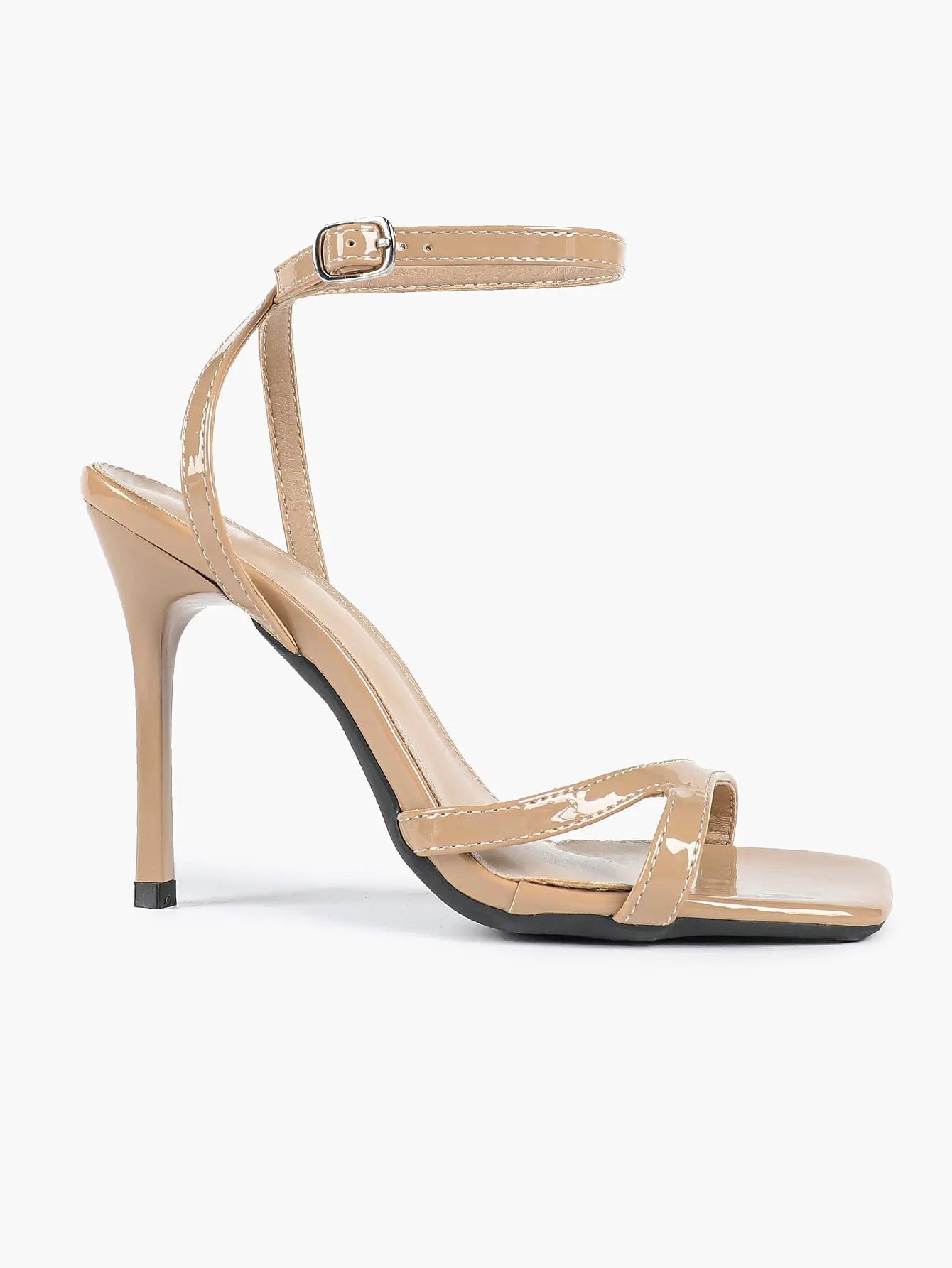 Women's Leather Adjustable Ankle Strap Stiletto Heels High Heels 4.13 Inch Heel Open Square Toe Sandals YISHIFAN