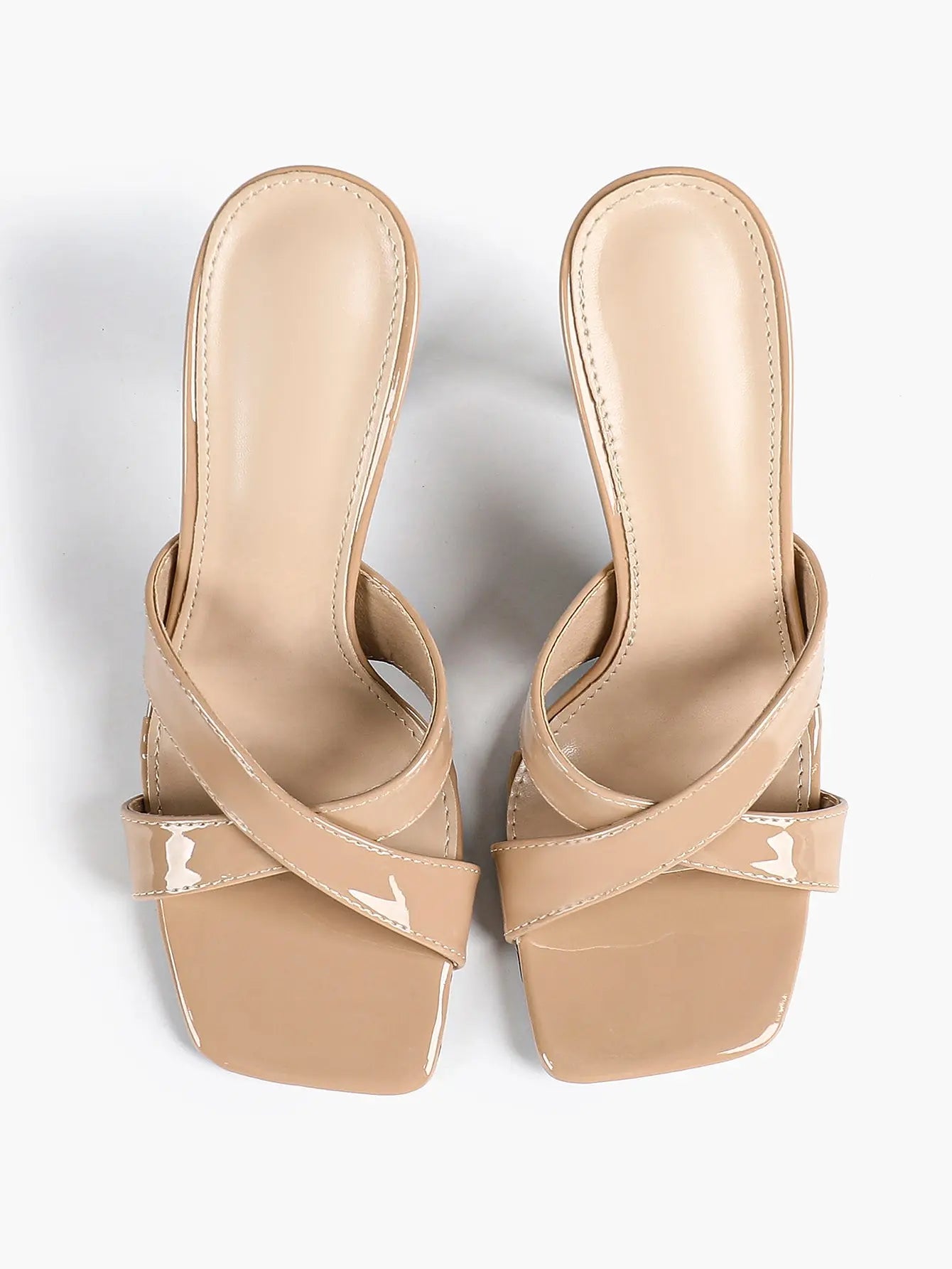 Women's Leather Mule Sandals Block Heel Cross Strap Slip with 3.74 Inch Heel For Daily Casual Office Dress Shoes YISHIFAN