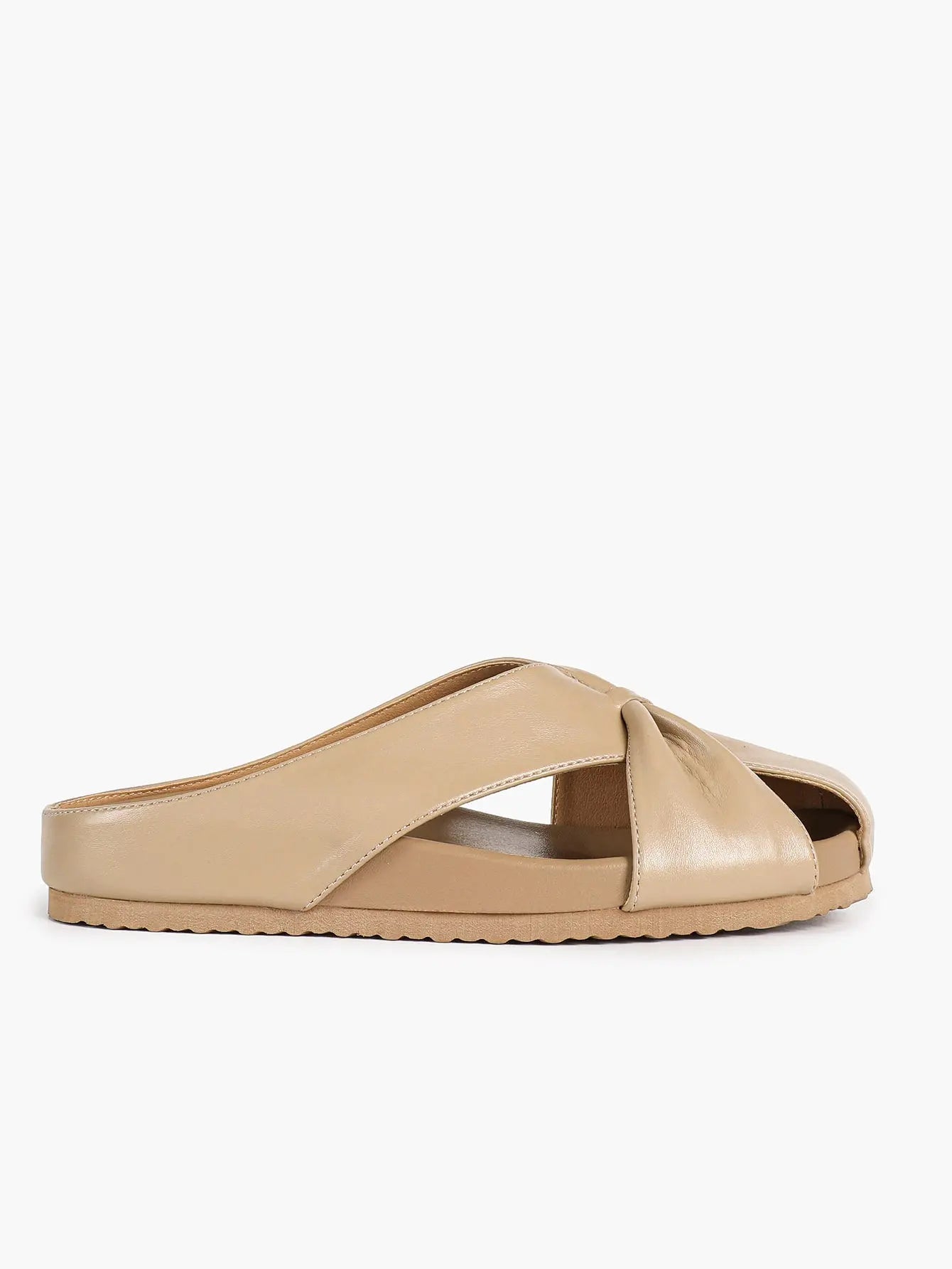 White Crossover Knot Slide Sandals – Women's Open Toe Flat Mule with Cushioned Footbed YISHIFAN