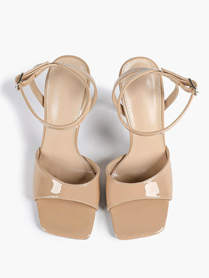 Women's Stiletto Heels 4.13 Inch Square Toe Ankle Strap Sandals Wedding Party Office Dress Shoes YISHIFAN