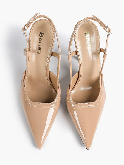 Women's Black Leather High-Heel Sandals Pointed Toe Stiletto Heels Office with for Wedding Party YISHIFAN