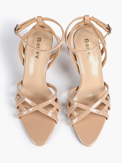 Leather Stiletto Heels for Women Open Pointed Toe Cross Ankle Strap Sandals for Wedding Party YISHIFAN