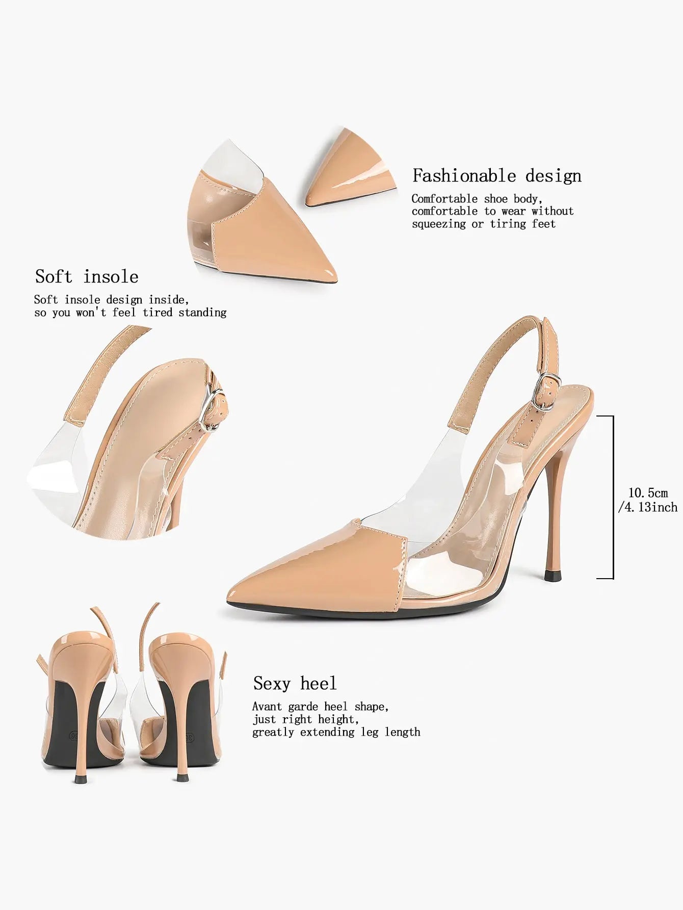 Women's Closed Pointed Toe Transparents Edge Stiletto Heel for Party Formal Dress Shoes YISHIFAN