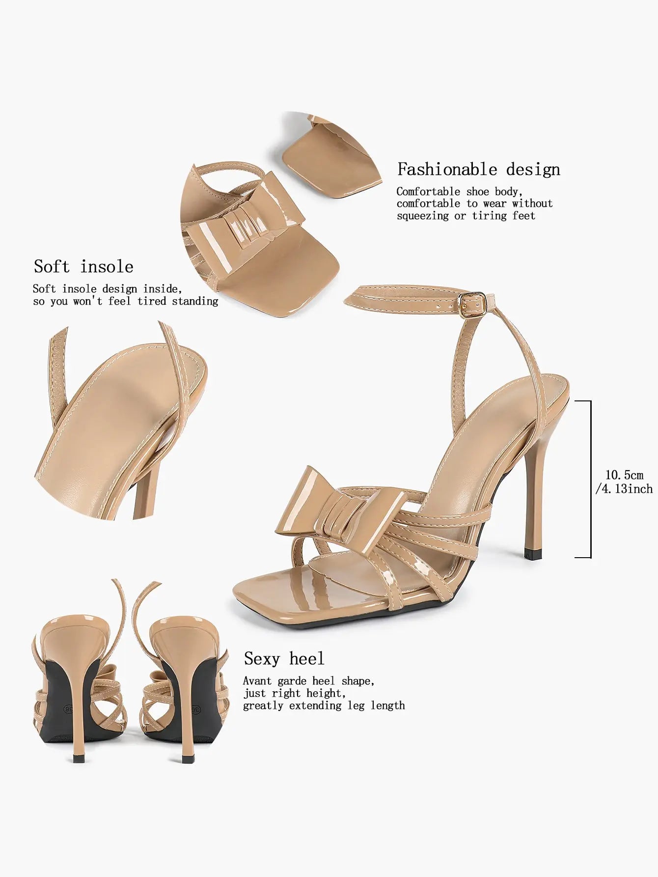 Women's Metallic Silver Open Toe Square Stiletto Sandals Galaxy Bowknot with Ankle Strap for Any Formal Scene YISHIFAN
