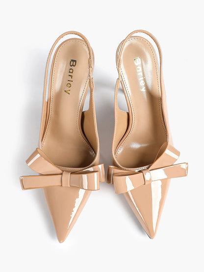 Women's Leather Bowknot High-Heel Closed Toe Pointed Toe Slingback Stiletto Heels Top-quality Shoes YISHIFAN