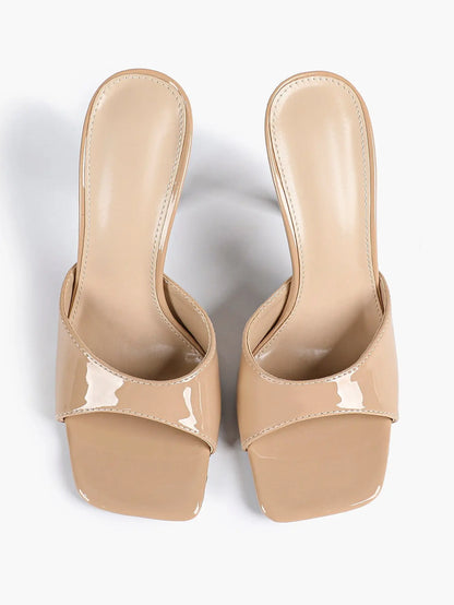 Women's Kitten Heels for Square Toe Open Toe Backless Mule Heels Stiletto Sandals 4.13 Inch YISHIFAN