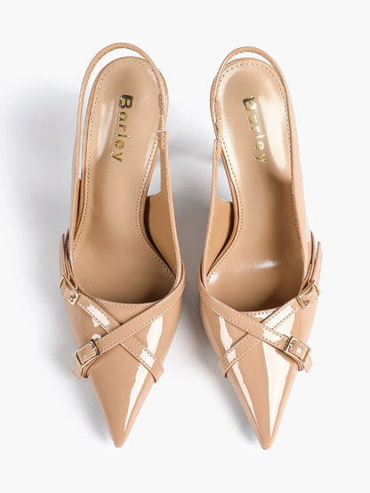 Women's Wine Red Patent Leather High-Heel Pointed Toe Ankle Strap Stiletto Heels Wedding Party Dress Shoes YISHIFAN