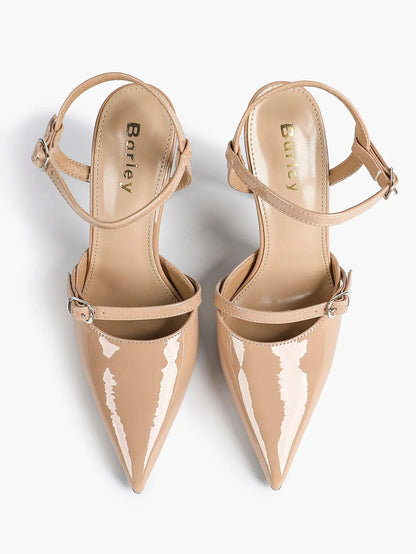 Women's Ivory Leather High-Heel Stiletto Pointed Toe Ankle Strap Sandals Sexy Wedding Party Evening Dress Shoes YISHIFAN