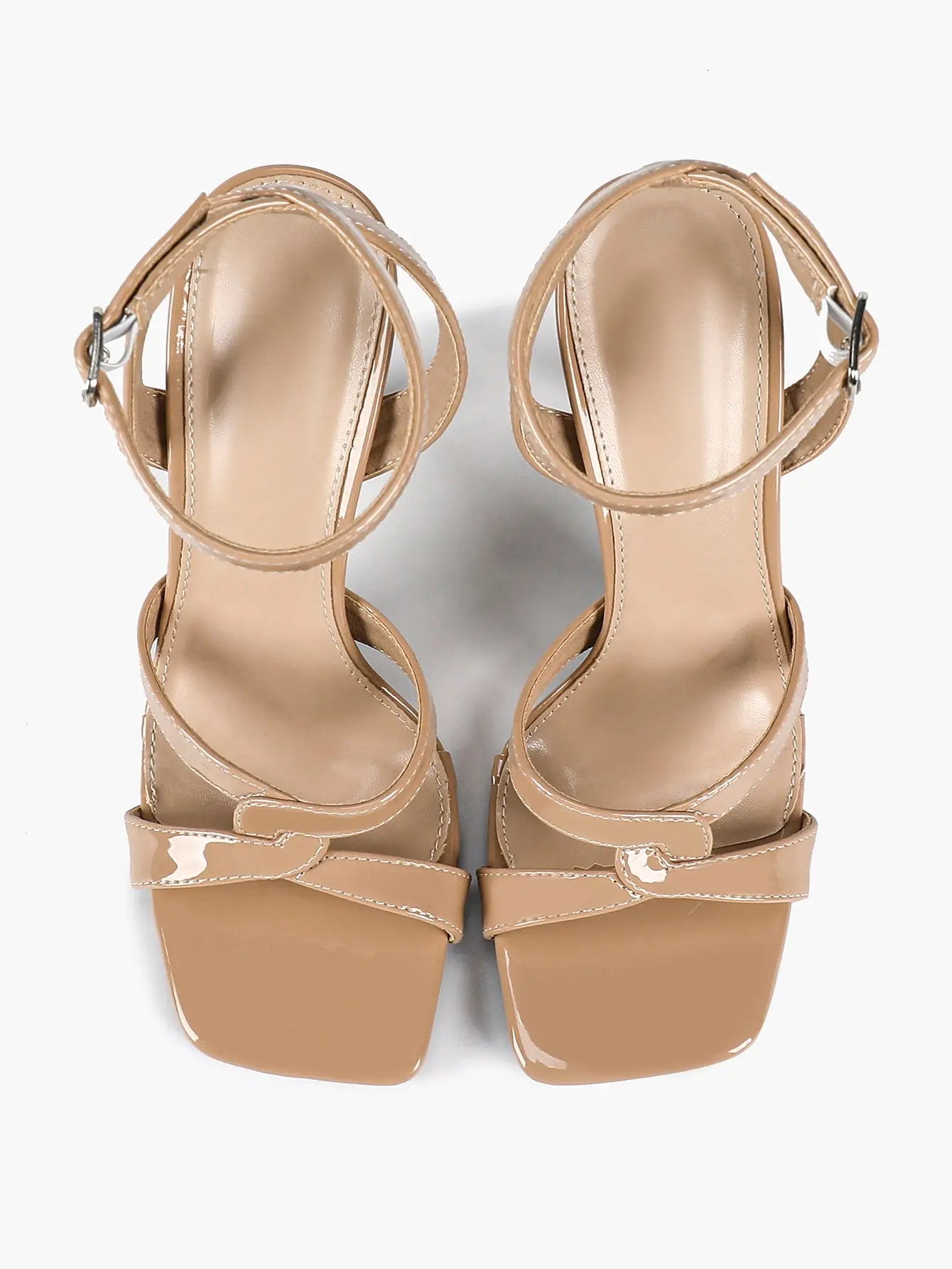 Women's Gold Leather Cross Strap Stiletto Heels 4.13 Inch Square Toe Ankle Strap Sandals YISHIFAN