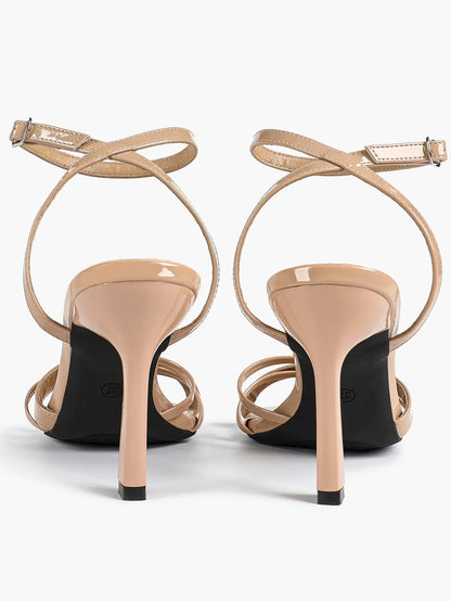 Brown Leather High-Heel Sandals  Cross Strap Stiletto Heels Wedding Party Dress Shoes YISHIFAN
