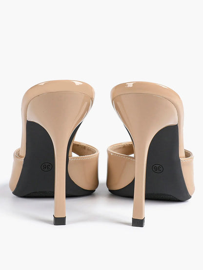 Women's Kitten Heels for Square Toe Open Toe Backless Mule Heels Stiletto Sandals 4.13 Inch YISHIFAN
