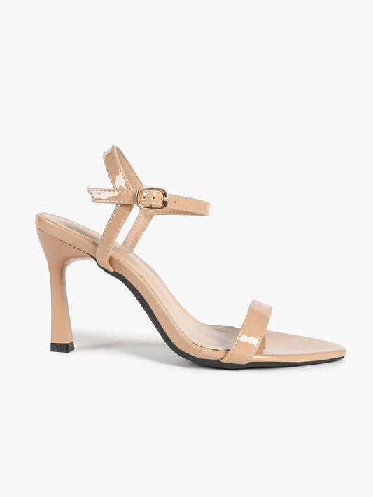 Women's Nude Patent Strappy High Heel Sandals Open Toe Slingback Stiletto with Ankle Buckle YISHIFAN