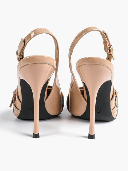 Women's High-Heel Sandals Closed Pointed Toe Slingback Heels Ankle Strap Stiletto Heels Elegant YISHIFAN