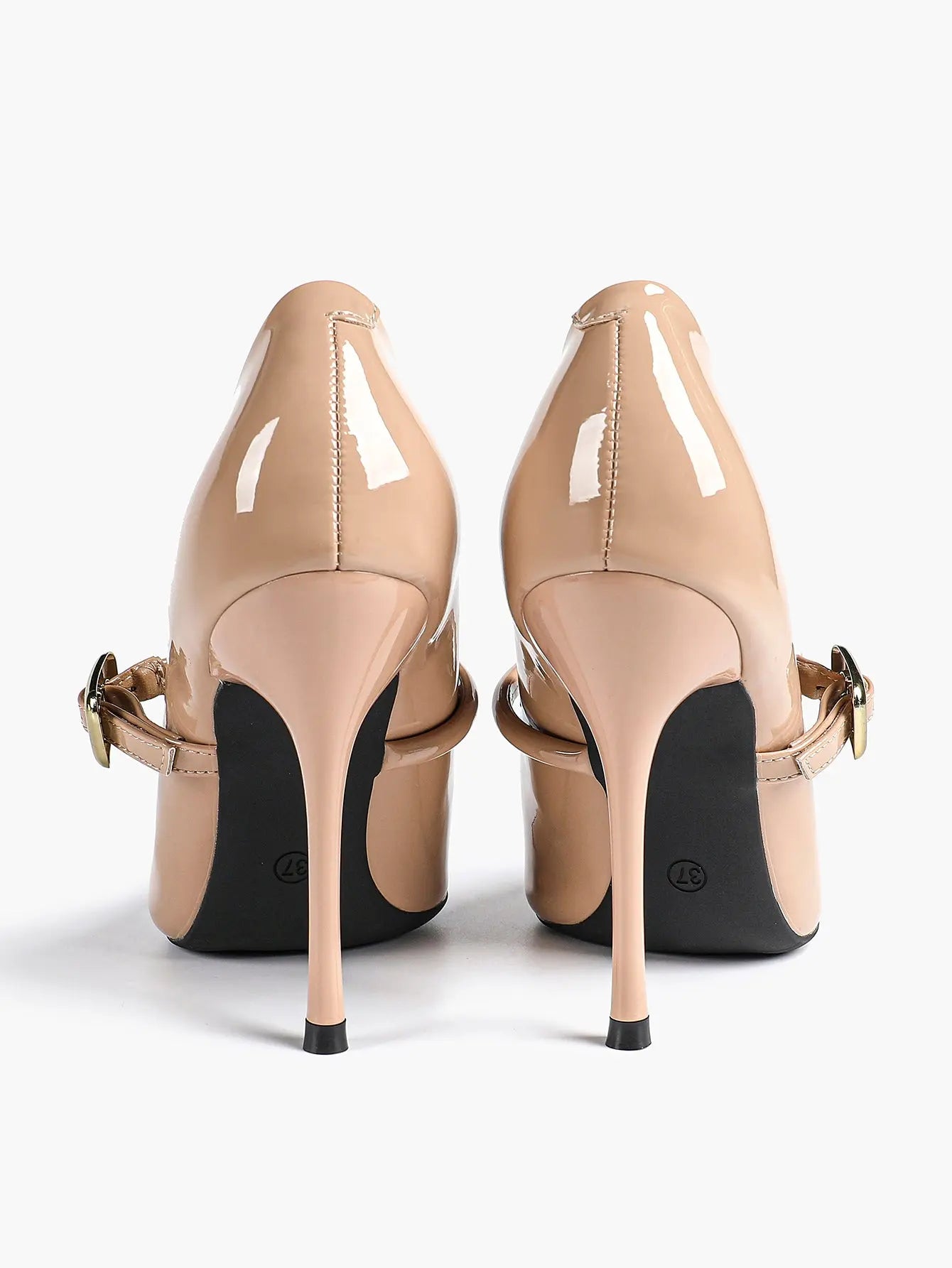 Women's Leather Stiletto Heels 4.13 Inch Pointed Toe Strap Pumps Shoes with Buckle for Casual Office YISHIFAN