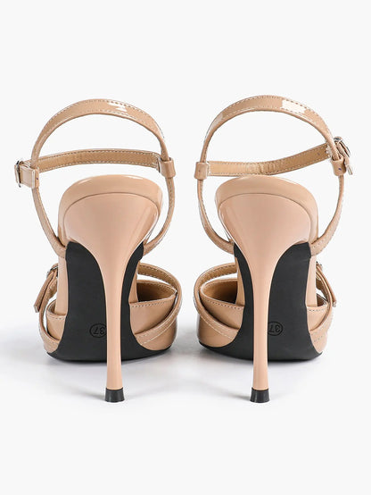 Women's Ivory Leather High-Heel Stiletto Pointed Toe Ankle Strap Sandals Sexy Wedding Party Evening Dress Shoes YISHIFAN