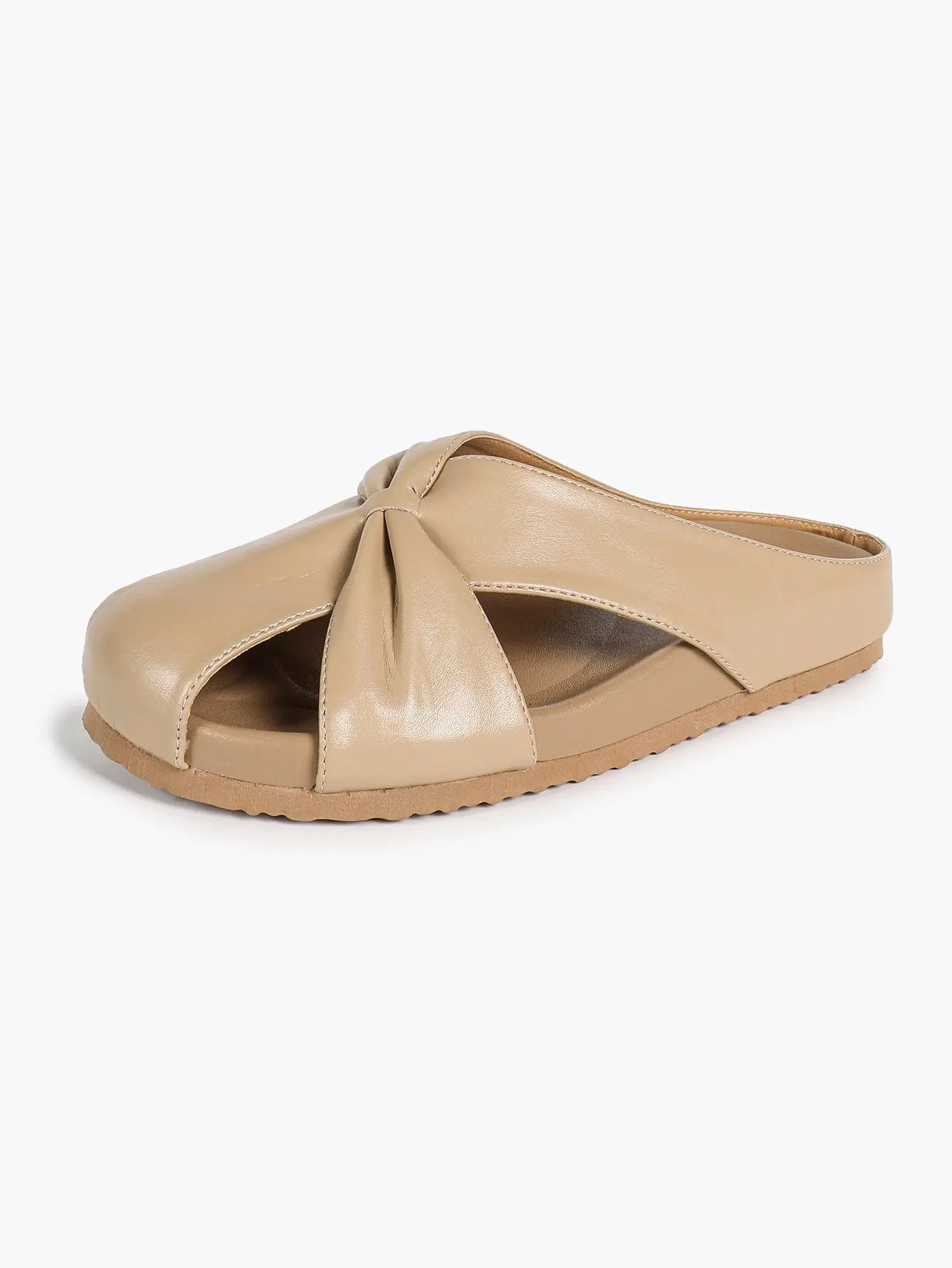 White Crossover Knot Slide Sandals – Women's Open Toe Flat Mule with Cushioned Footbed YISHIFAN