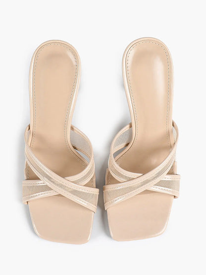 Women's Square Toe Cross Strap High Heel Sandals 3.74 Inch Sexy Stiletto Heels with Soft Insole Comfortable Mesh YISHIFAN