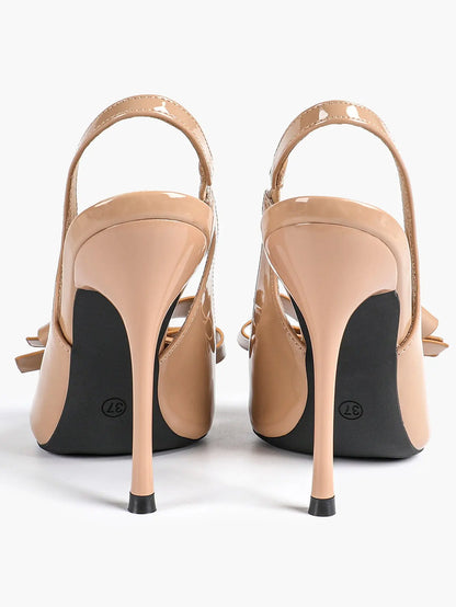 Women's Leather Bowknot High-Heel Closed Toe Pointed Toe Slingback Stiletto Heels Top-quality Shoes YISHIFAN