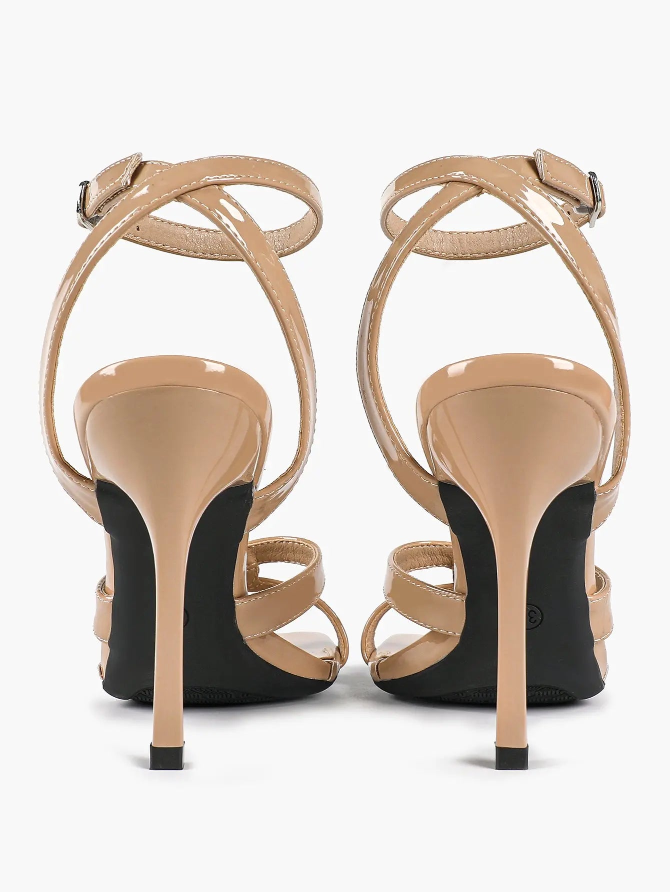 Women's Gold Leather Cross Strap Stiletto Heels 4.13 Inch Square Toe Ankle Strap Sandals YISHIFAN