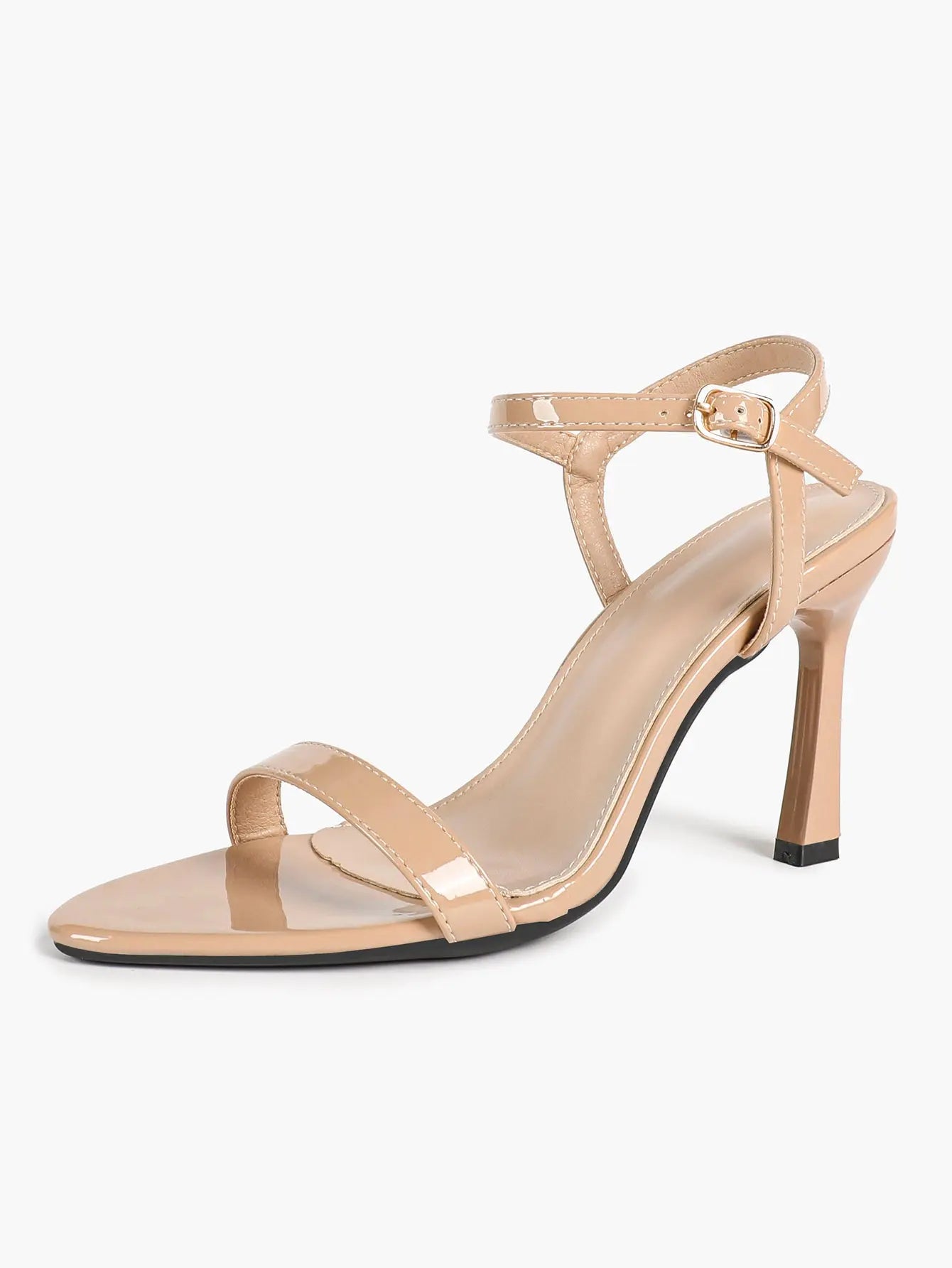 Women's Nude Patent Strappy High Heel Sandals Open Toe Slingback Stiletto with Ankle Buckle YISHIFAN