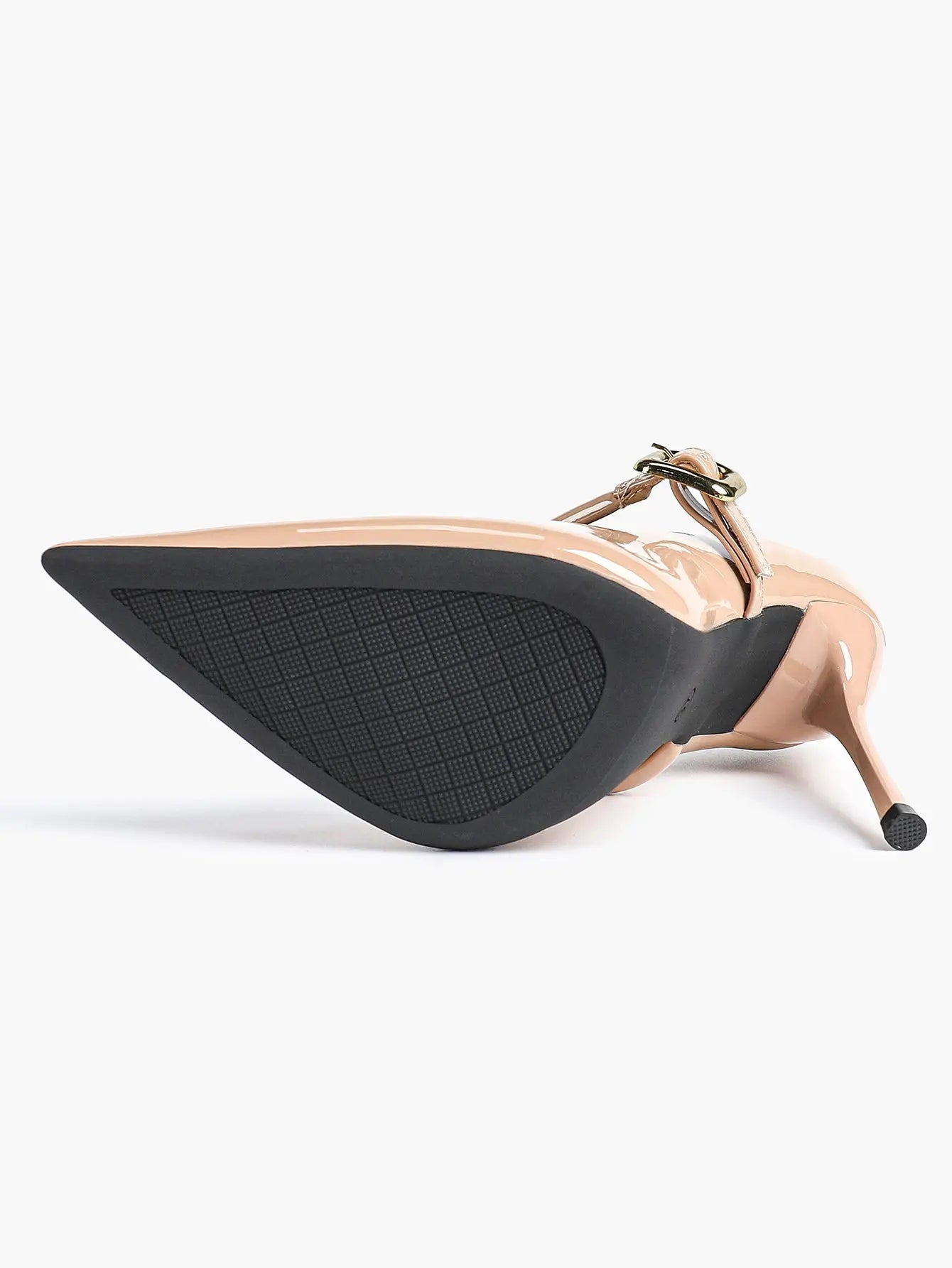 Women's Leather Stiletto Heels 4.13 Inch Pointed Toe Strap Pumps Shoes with Buckle for Casual Office YISHIFAN