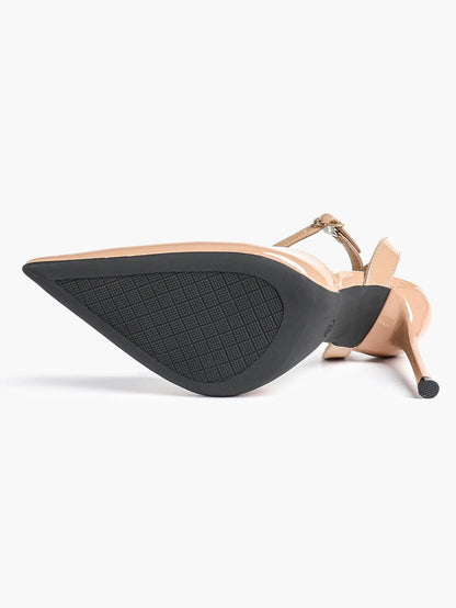 Women's Leather 4.13 INCH High-Heel Stiletto Pointed Toe Slingback Stiletto Heels for Elegant Scene YISHIFAN