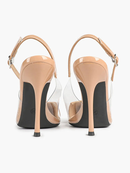 Women's Closed Pointed Toe Transparents Edge Stiletto Heel for Party Formal Dress Shoes YISHIFAN