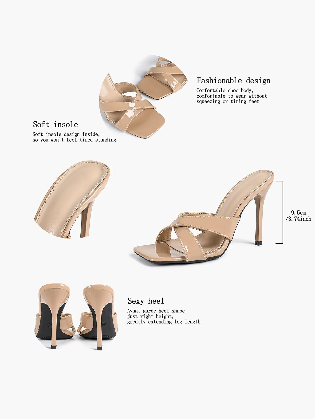 Women's Leather Mule Sandals Block Heel Cross Strap Slip with 3.74 Inch Heel For Daily Casual Office Dress Shoes YISHIFAN