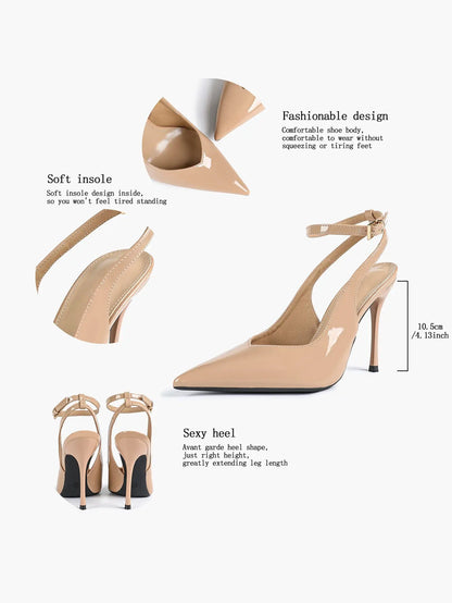 Women's Dark Brown Ankle Strap Pointed Toe High-Heel Sandals Wedding Party Evening Dress Shoes YISHIFAN