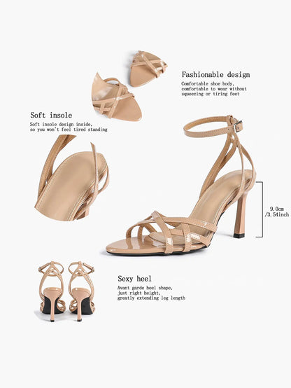 Leather Stiletto Heels for Women Open Pointed Toe Cross Ankle Strap Sandals for Wedding Party YISHIFAN