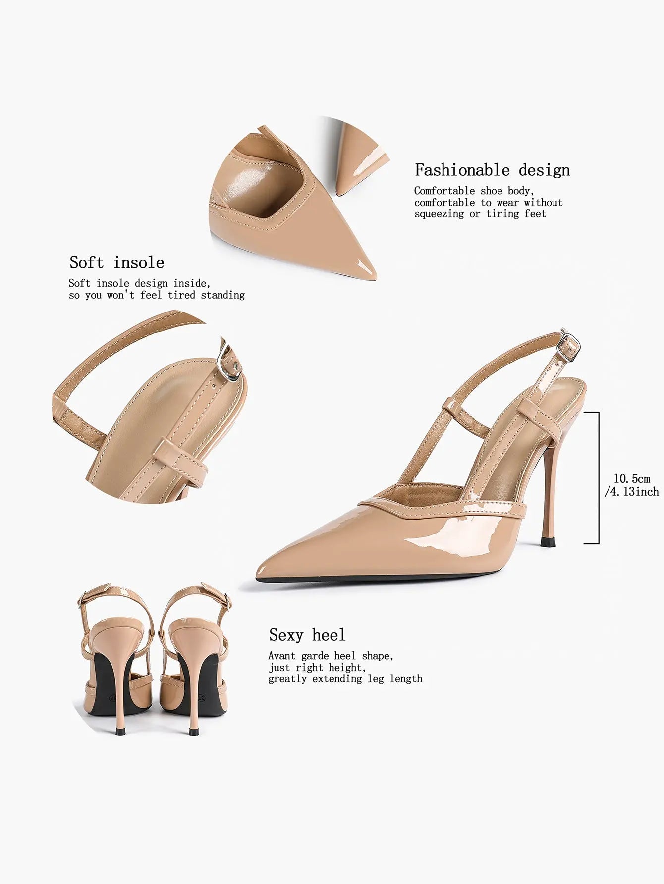 Women's Black Leather High-Heel Sandals Pointed Toe Stiletto Heels Office with for Wedding Party YISHIFAN
