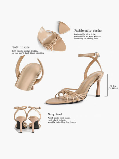 Women's Black Stiletto Heels 3.54 Inch Crisscross Strap Sandals Wedding Party Evening Dress Shoes YISHIFAN
