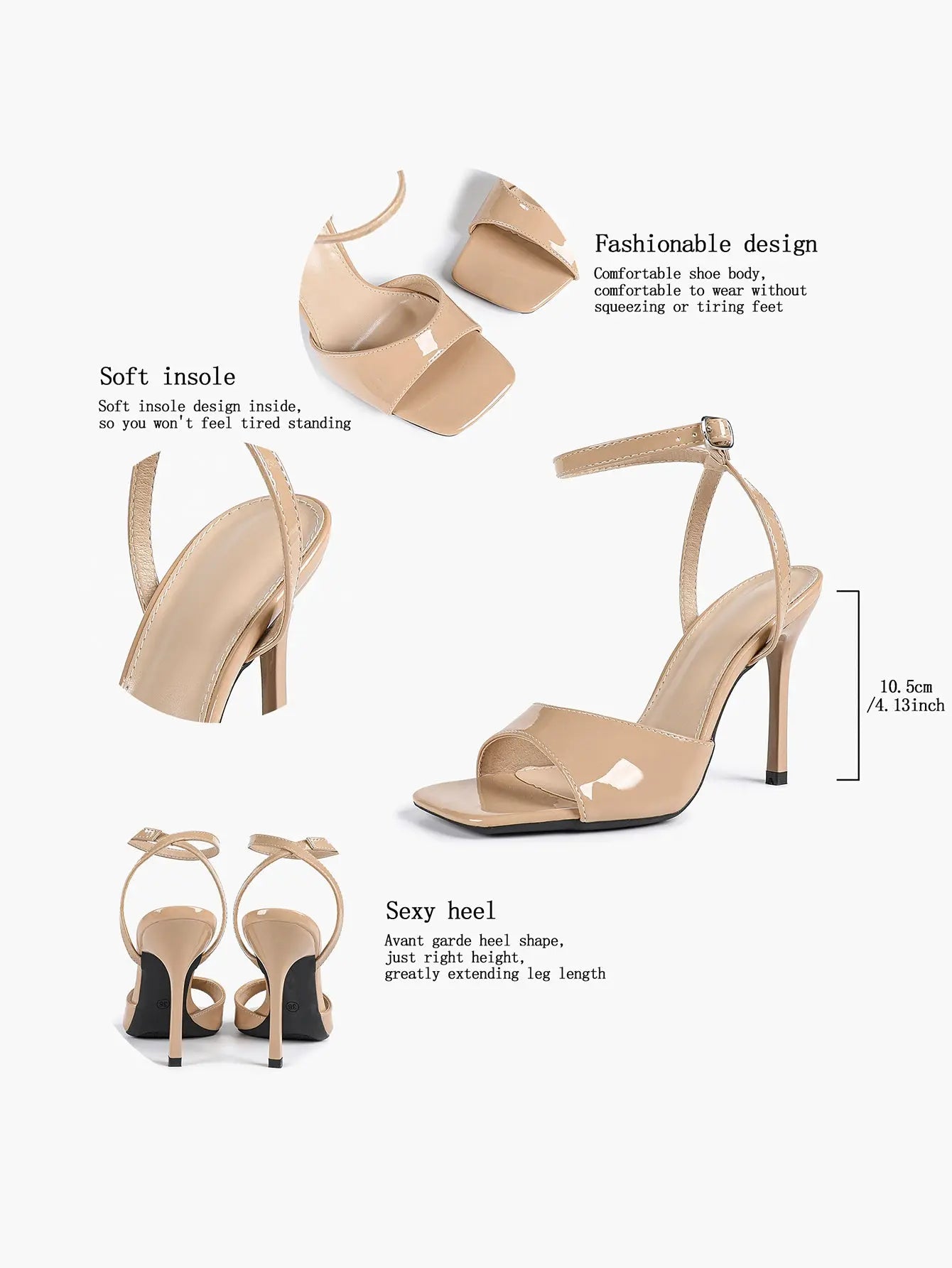 Women's Stiletto Heels 4.13 Inch Square Toe Ankle Strap Sandals Wedding Party Office Dress Shoes YISHIFAN