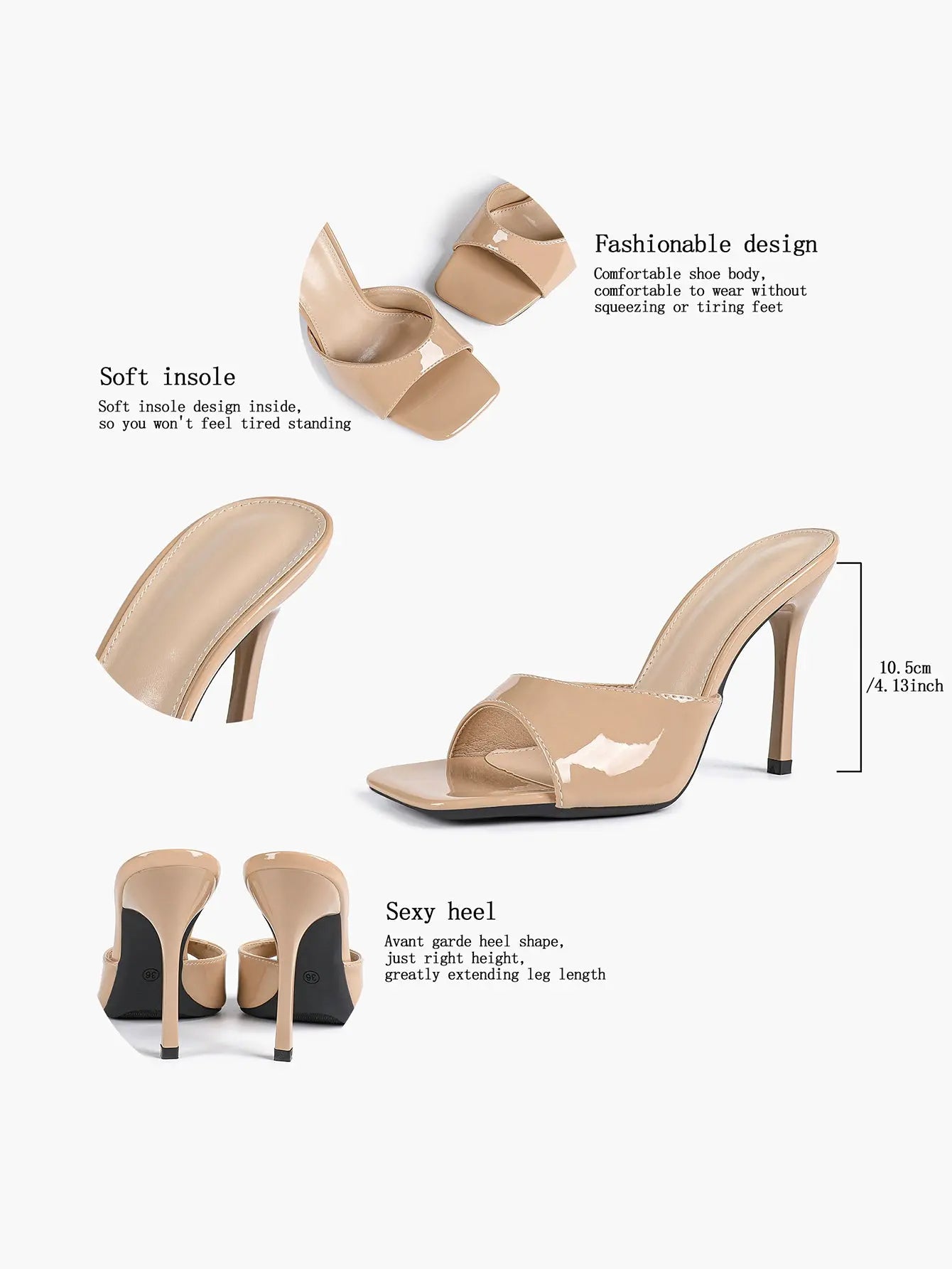 Women's Kitten Heels for Square Toe Open Toe Backless Mule Heels Stiletto Sandals 4.13 Inch YISHIFAN